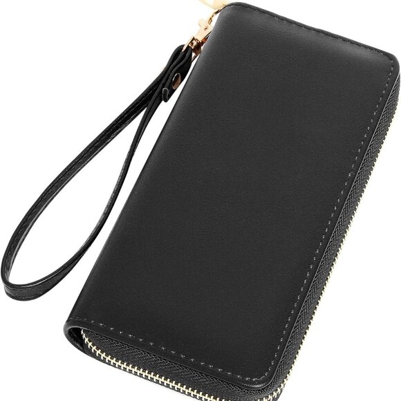 Women's RFID Blocking Leather Wallet with Phone Holder Wristlet Clutch - Picture 1 of 7